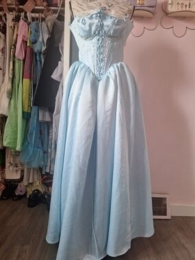 Light Blue Satin Ball Gown Corset Dress